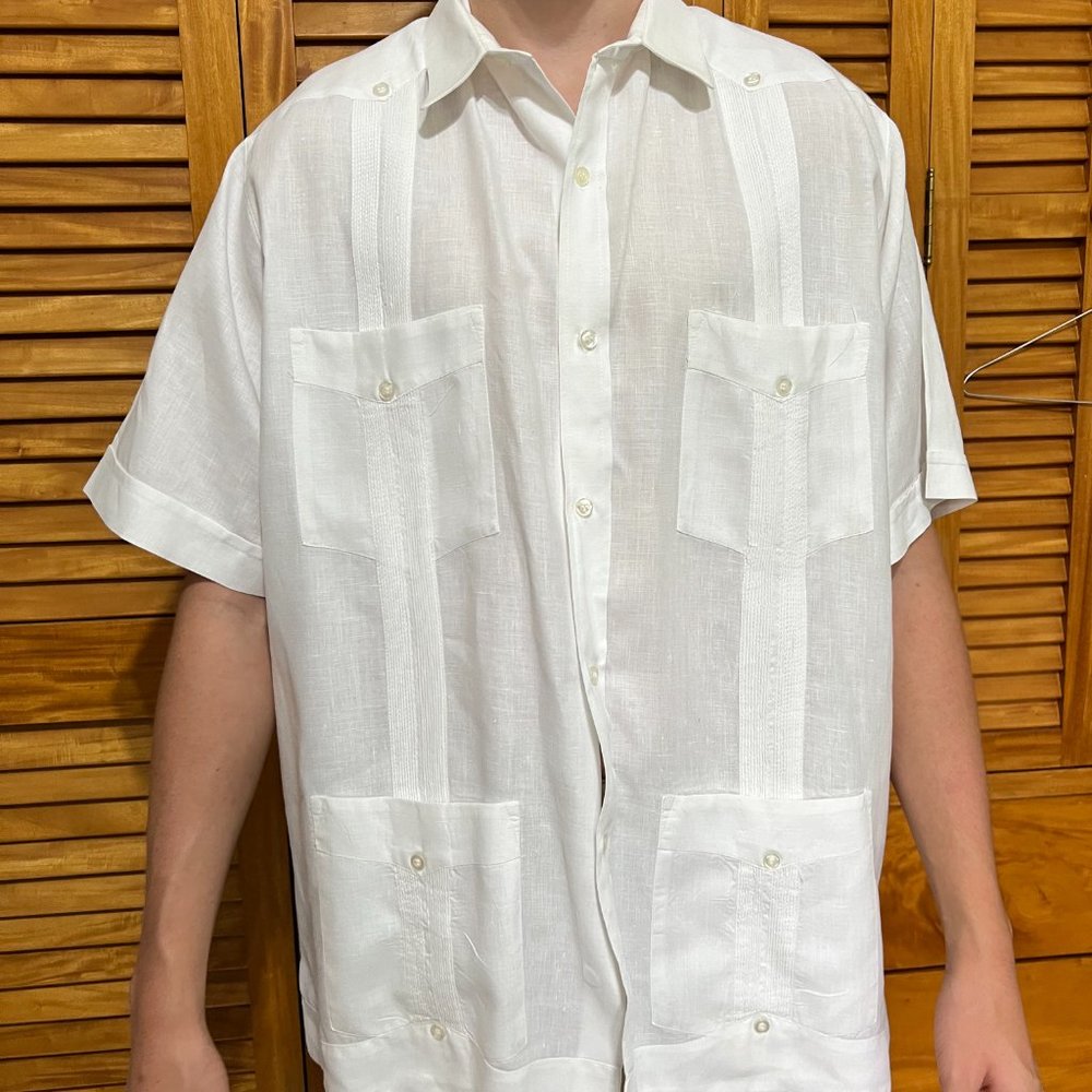 gorgeous, pristine 100% linen guayabera shirt from Mérida, Mexico - sz XL